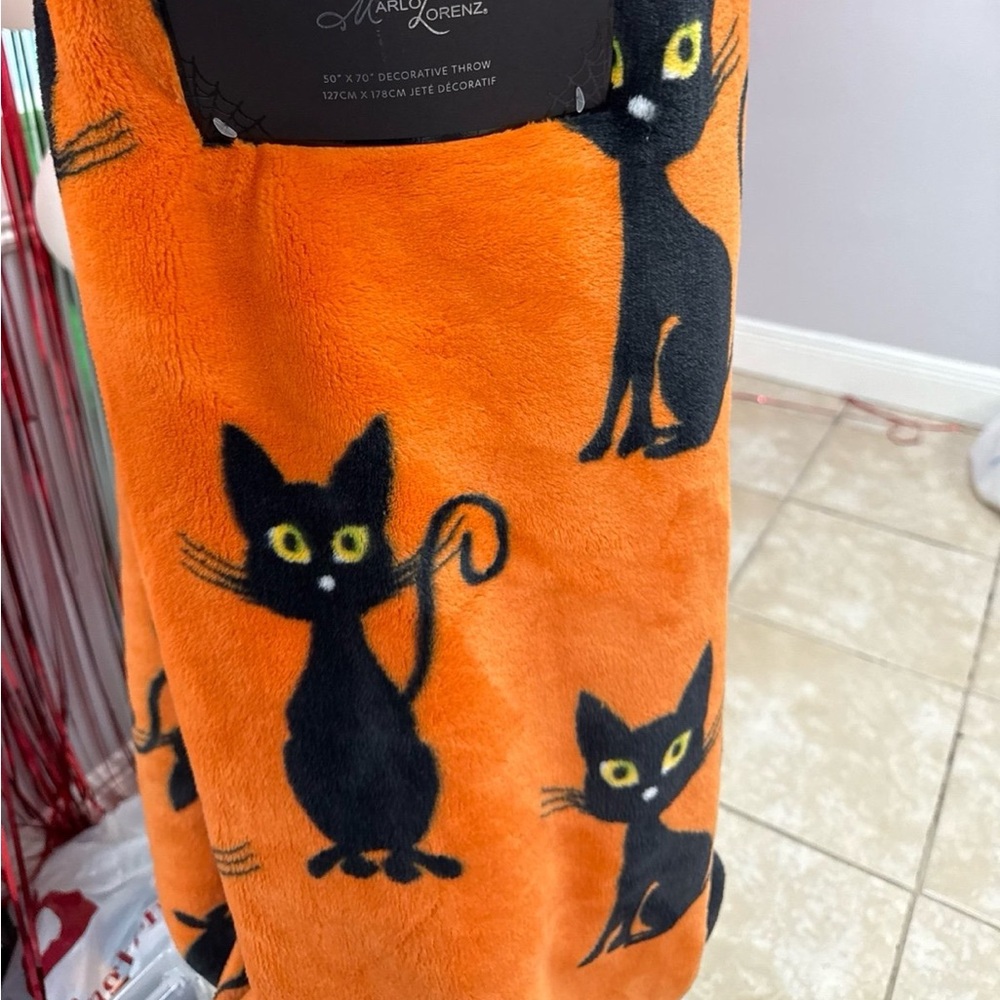 Orange Cat Print Throw Blanket